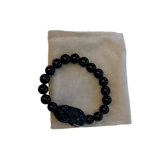Buddha Power Natural Obsidian Pixiu Wealth And Protection Bracelet Unisex NWT - Picture 4 of 5